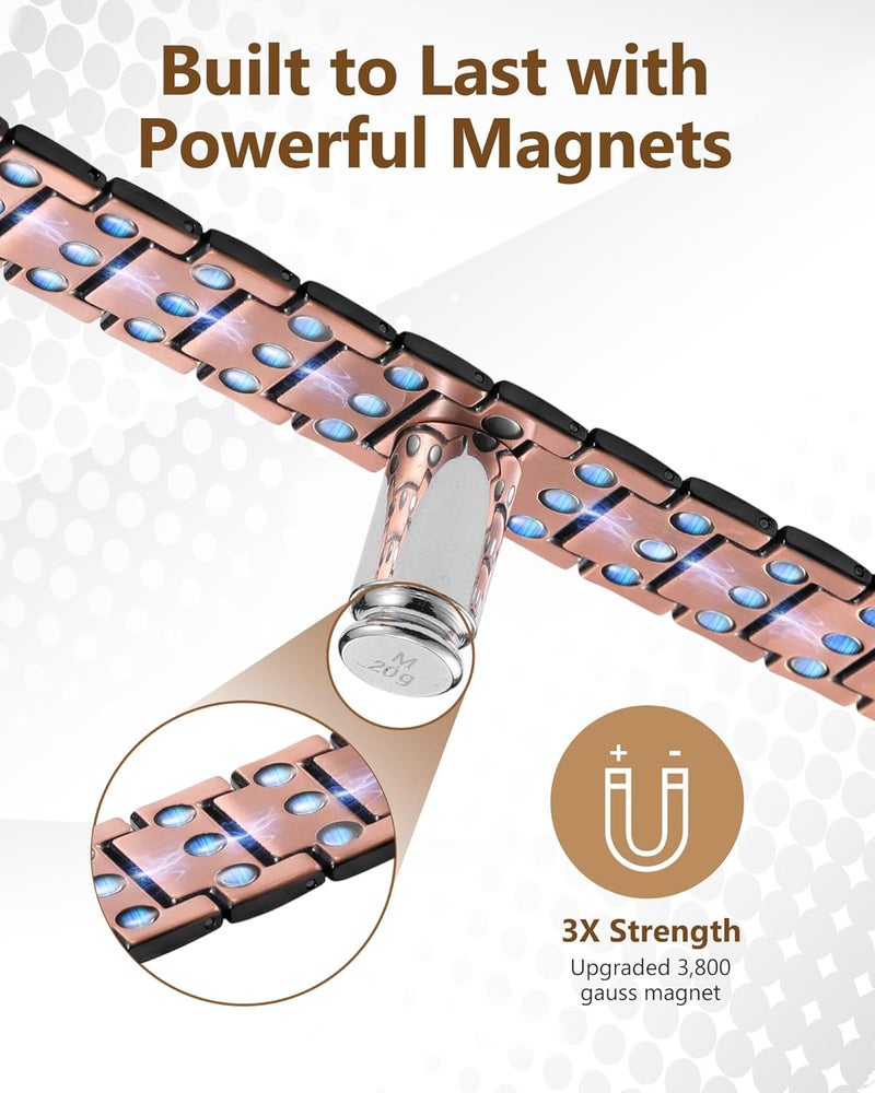 Feraco Copper Bracelet for Men 3X Strength,Magnetic Therapy Bracelet Copper Jewelry with Powerful 3800 Gauss Magnets - Image 3
